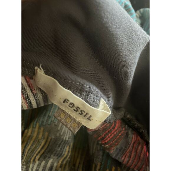 fossil blue green geometric linen pull on skirt size XS Pockets - Picture 6 of 8